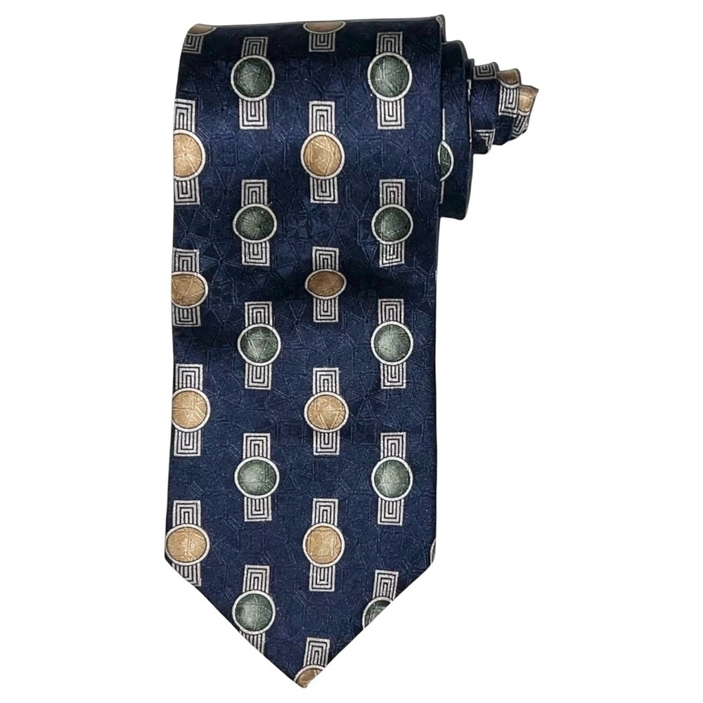 Viaggio Necktie Men’s Blue Green Tan 100% Silk Tie Made In USA 55x3.75
